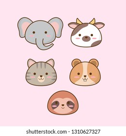 Cute baby animals icon set collection 