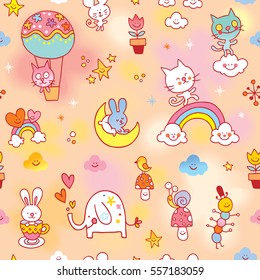 cute baby animals kids seamless pattern