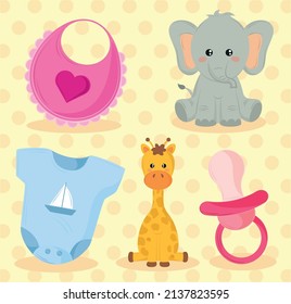 cute baby animals and pacifier icons