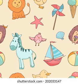 Cute baby animals pattern with summer elements