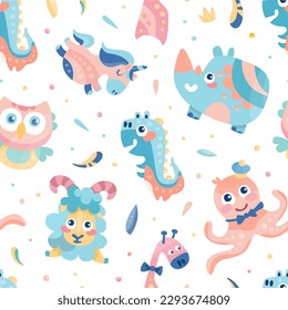 Cute baby animals seamless pattern. Childish background, textile, wallpaper, cover, banner, wrapping paper design vector illustration
