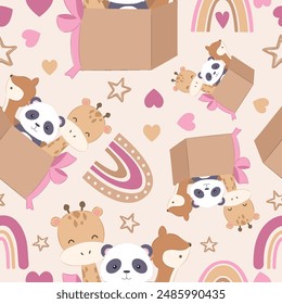 Cute baby animals seamless pattern