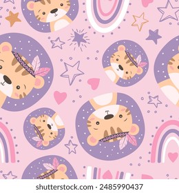 Cute baby animals seamless pattern