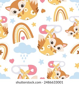 Cute baby animals seamless pattern