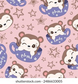 Cute baby animals seamless pattern