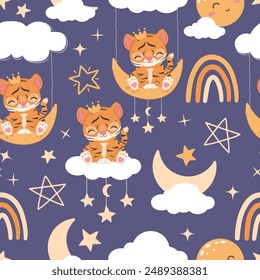 Cute baby animals seamless pattern