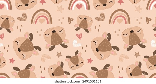 Cute baby animals seamless pattern