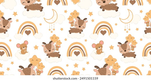 Cute baby animals seamless pattern