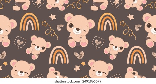 Cute baby animals seamless pattern
