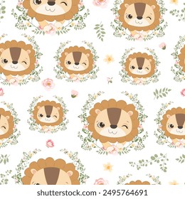 Cute baby animals seamless pattern