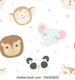 Cute baby animals seamless pattern, nursery isolated illustration for children clothing. Hand drawn boho image Perfect for phone cases design, nursery posters, postcards