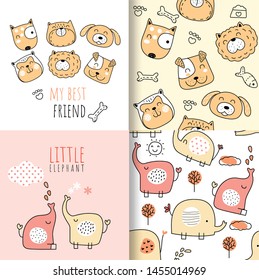 cute baby animals seamless pattern,for fabrics, textiles, children's wear, wrapping paper,vector illustration