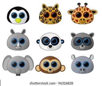 Cute Baby Animals. A set of 9 cute baby animals (includes a Penguin, Leopard, Giraffe, Rhino, Panda, Raccoon, Elephant, Monkey and Hippo. This image contains transparencies. File saved as EPS v 10.