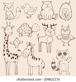 Cute baby animals set collection. Vector illustration
