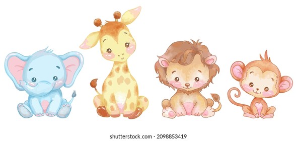 cute baby animals set with vector illustration.