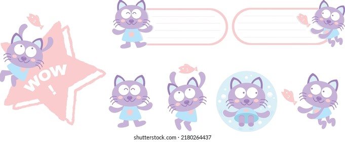 Cute baby animals sticker with label name cartoon, tag name animal.