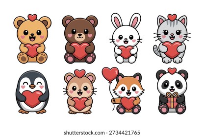 Niedliches Baby Tiere Vektorpaket, Teddy, Hase, Hamster, Panda, Pinguin, herzliche Posen, Kinder Geburtstagsplakat, Kinderzimmer Wand Kunst Session Grafiken