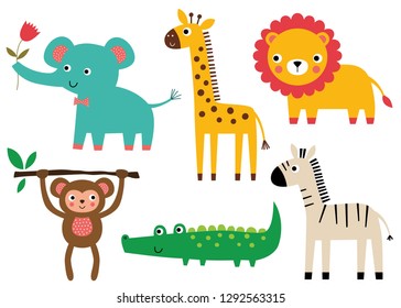 Cute baby animals, vector set
