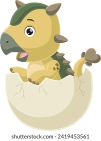 Cute baby ankylosaurus cartoon hatching from egg