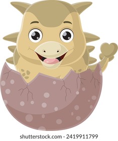 Cute baby ankylosaurus cartoon hatching from egg