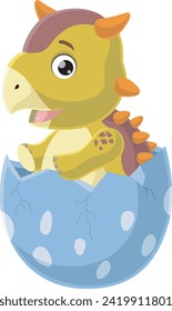 Cute baby ankylosaurus cartoon hatching from egg