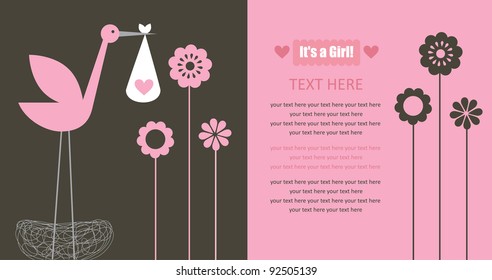 Cute Baby Announcement Card. Vector Illustration