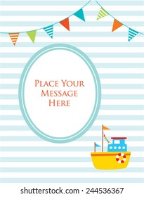 cute baby arrival announcement card with little boat vector