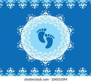 Cute baby arrival card with footprint/Vector illustration