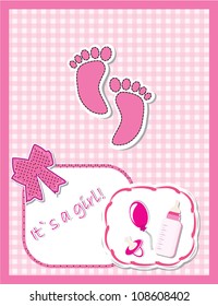 Cute baby arrival card with footprint/Vector illustration