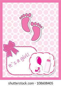 Cute baby arrival card with footprint/Vector illustration
