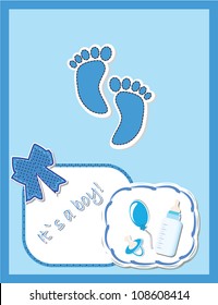 Cute baby arrival card with footprint/Vector illustration