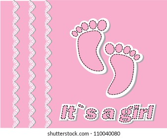 Cute baby arrival card with footprint/Vector illustration
