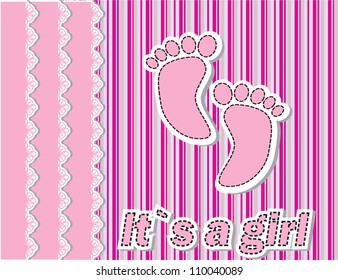 Cute baby arrival card with footprint/Vector illustration
