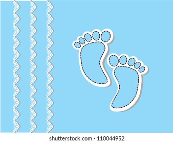 Cute baby arrival card with footprint/Vector illustration
