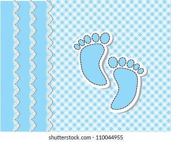 Cute baby arrival card with footprint/Vector illustration