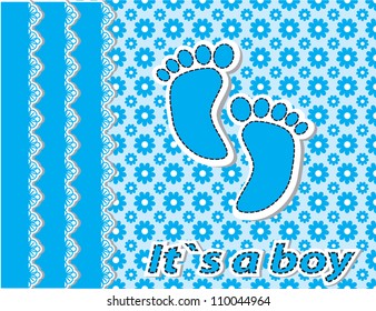 Cute baby arrival card with footprint/Vector illustration