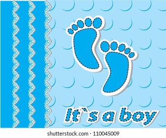 Cute baby arrival card with footprint/Vector illustration