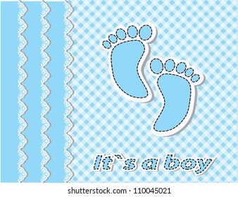 Cute baby arrival card with footprint/Vector illustration