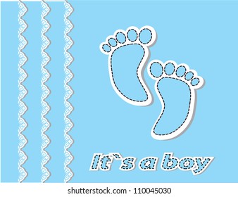 Cute baby arrival card with footprint/Vector illustration