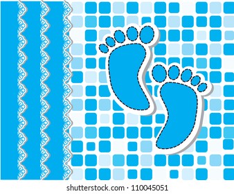 Cute baby arrival card with footprint/Vector illustration