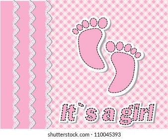 Cute baby arrival card with footprint/Vector illustration