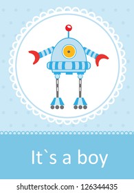 Cute baby arrival card with funny little robot
