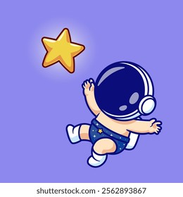 Cute Baby Astronaut Catching Star Cartoon Vector Icon 
Illustration. Science Technology Icon Concept Isolated 
Premium Vector. Flat Cartoon Style 