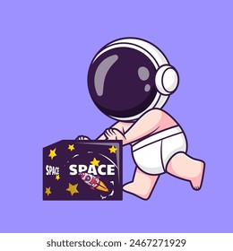 Cute Baby Astronaut Push Space Toy Box Cartoon Vector Icon Illustration. Science Technology Icon Concept Isolated Premium Vector. Flat Cartoon Style