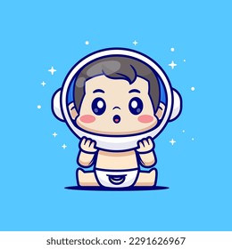 Cute Baby Astronaut sitzend in Space Cartoon Vektorsymbol Illustration. Science Technology Icon Konzept isolierter Premium-Vektorgrafik. Flachbildkartonstil