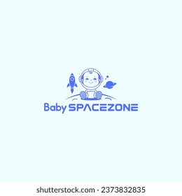 Cute Baby Astronaut Sitting In Space Cartoon Vector logo Illustration. Science Technology logo Concept Isolated Premium Vector. Flat Cartoon Style