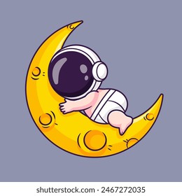 Cute Baby Astronaut Sleeping On Moon Cartoon Vector Icon Illustration. Science Technology Icon Concept Isolated Premium Vector. Flat Cartoon Style