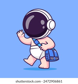 Cute Baby Astronaut With Sling Bag Cartoon Vector Icon Illustration. Science Education Icon Concept Isolated Premium Vector. Flat Cartoon Style