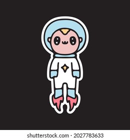 cute baby with astronaut suit on the space. illustration for t shirt, poster, logo, sticker, or apparel merchandise.