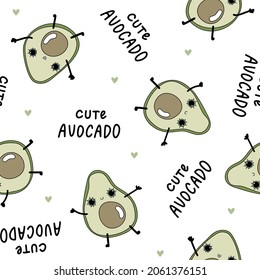 Cute baby avocado text green hearts white pattern minimalist. Summer texture, textiles, children wallpaper.